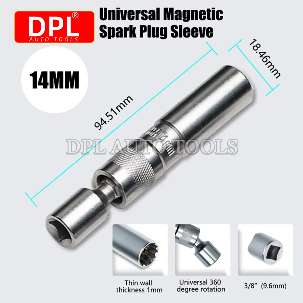 14mm/16mm Magnetic Spark Plug Socket Wrench 12 Angle Repair and Removal Tool Thin Wall 3/8 Inch  - Automotive LED Light