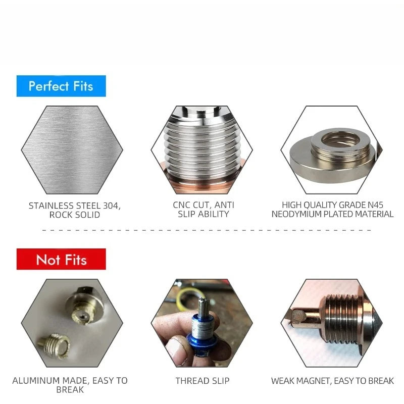 Premium Stainless Steel Magnetic Oil Drain Plug Screw Nut Oil Pan Nut M16*1.5/M1 for M16 M12 M14 - Automotive LED Light