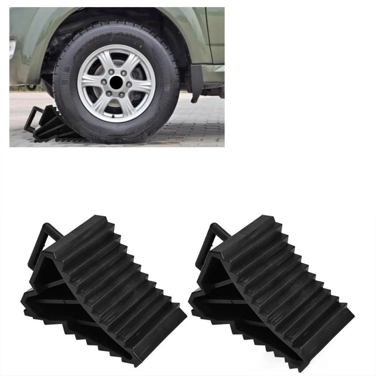1/2PCS Wheel Chock Stabilizers For Truck RV Non Slip Triangle Base with Pull Handle Wheel Stabil - Automotive LED Light