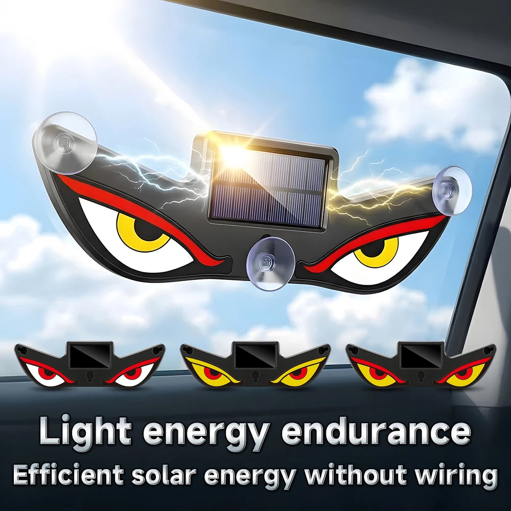 Universal Car Rear Window Solar Devil Eye LED Warning Light Auto Anti-rear-end Safety Flash Mons - Automotive LED Light