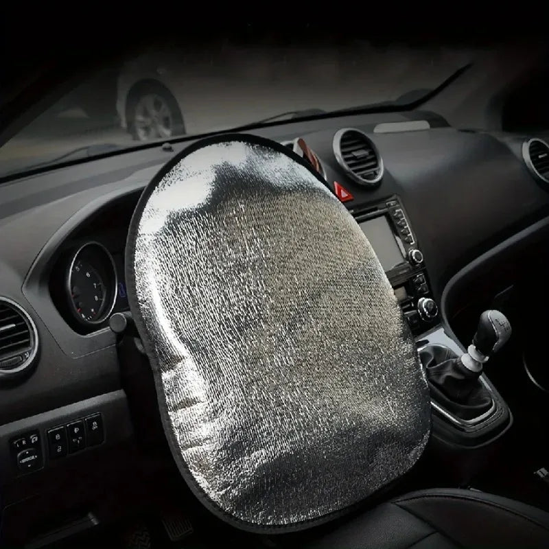 Universal Car Steering Wheel Sun Shade Silver Foldable Double Thick Anti UV Sunscreen Cover For  - Automotive LED Light