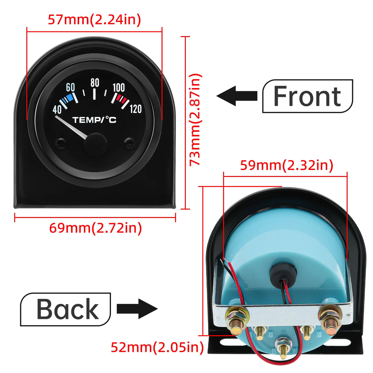 Car Water Temperature Gauge With Water Temp Joint Pipe Sensor Adapter 1/8NPT 52mm Temperatura Mo - Automotive LED Light