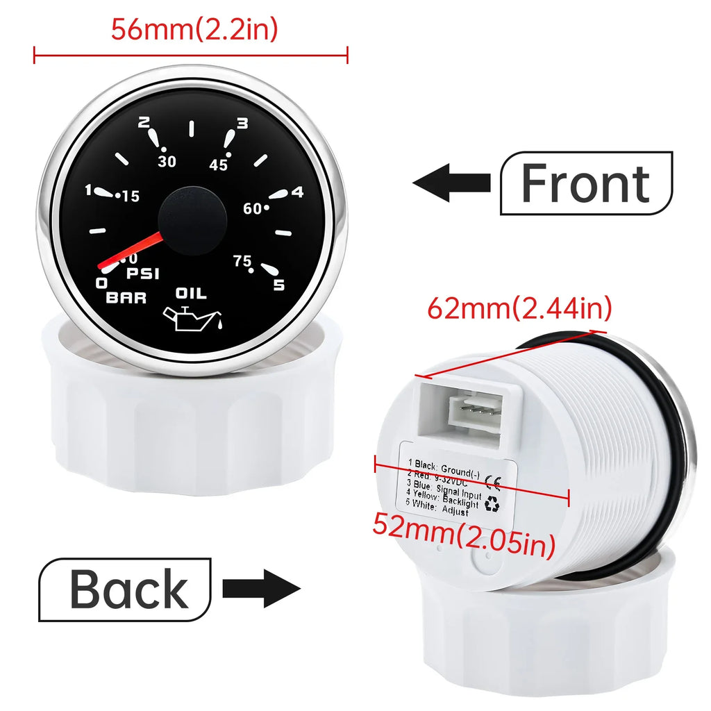 HD 7 Colors Backlight 0~5Bar 0~75PSI 0-10Bar 0-150PSI Oil Pressure Gauge 52MM Oil Press Meter Se - Automotive LED Light