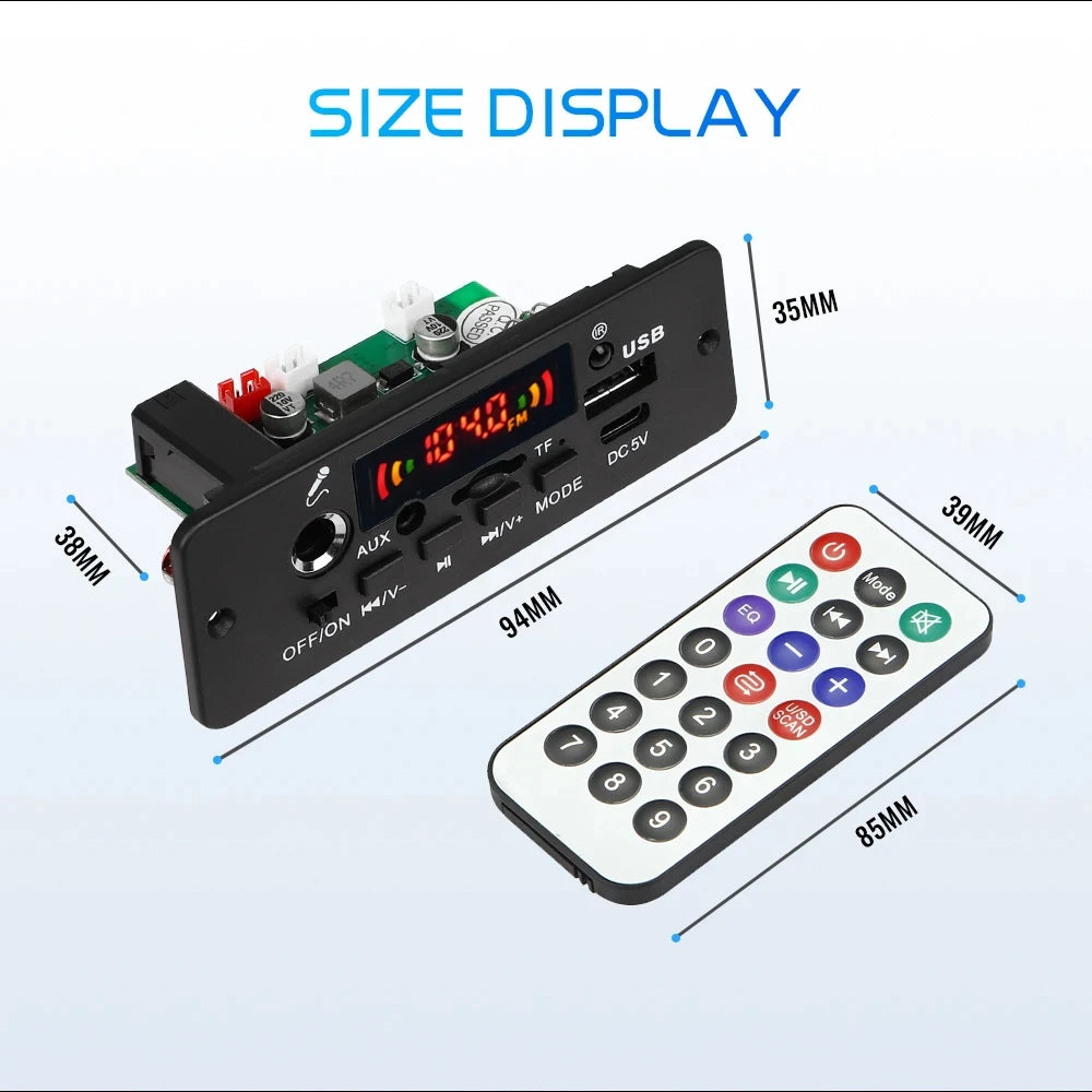 10W Digital Amplifier MP3 Decoder Board DC 5V Bluetooth 5.0 FM Support Microphone Car MP3 Player - Automotive LED Light
