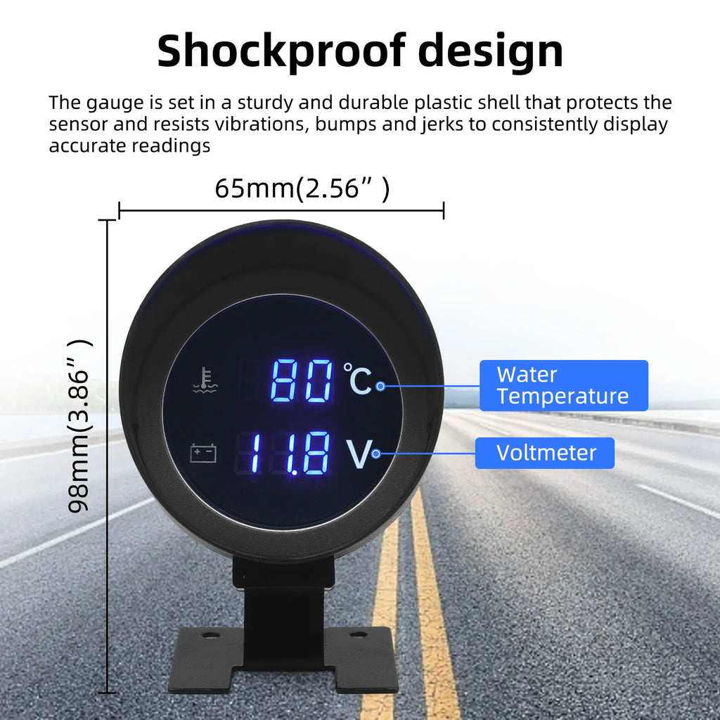 AD Round Led Digital Car Water Temp Gauge + Voltmeter 2in1 Water Temperature Adapter Moto Volt M - Automotive LED Light