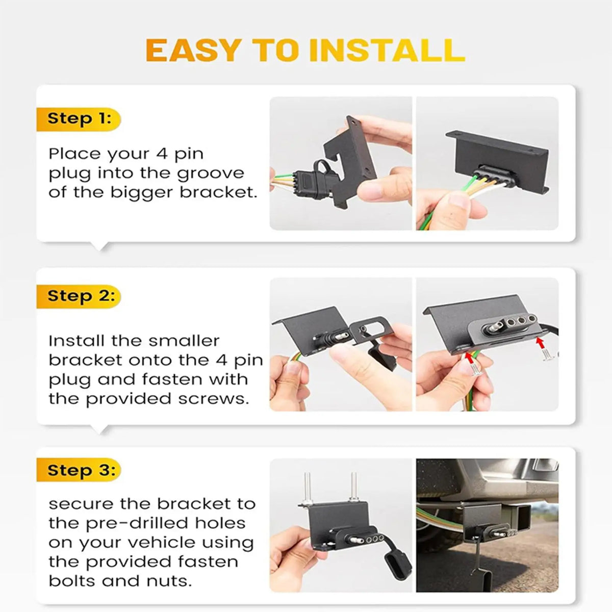 2 Pieces 4 Pins Trailer Harness Brackets Replacement Easy to Install 4 Way - Automotive LED Light