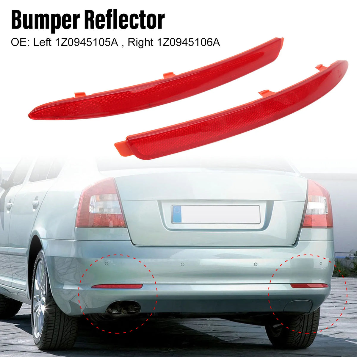 1Z0945106A Car Rear Bumper Reflector Left Right 1Z0945105A Replacement for 1z Facelift 2009‑2012 - Automotive LED Light
