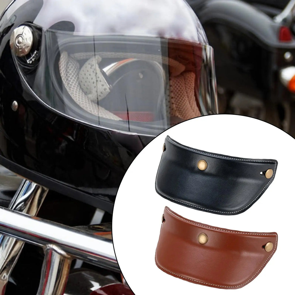 Universal Motorcycle Helmet Visor PU Leather PC 3 Snap Peak Sun Shade for Open Face Half Helmets - Automotive LED Light