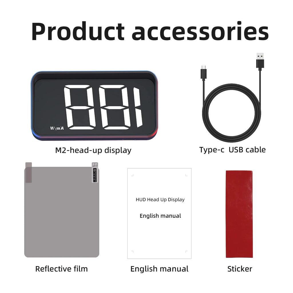M2 HD Car Head up Display GPS Speedometer KM/H Digital HUD Windshield Projector Universal Auto E - Automotive LED Light