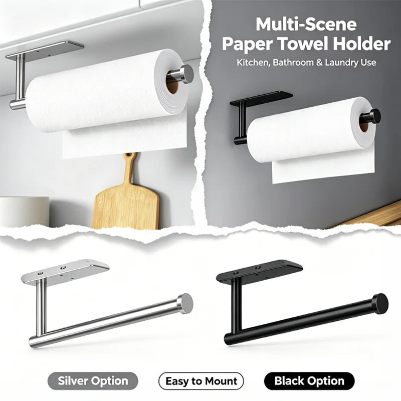 Under Cabinet Wall Mount Stainless Steel Paper Towel Holder Self Adhesive Or Drilling For Kitche - Automotive LED Light