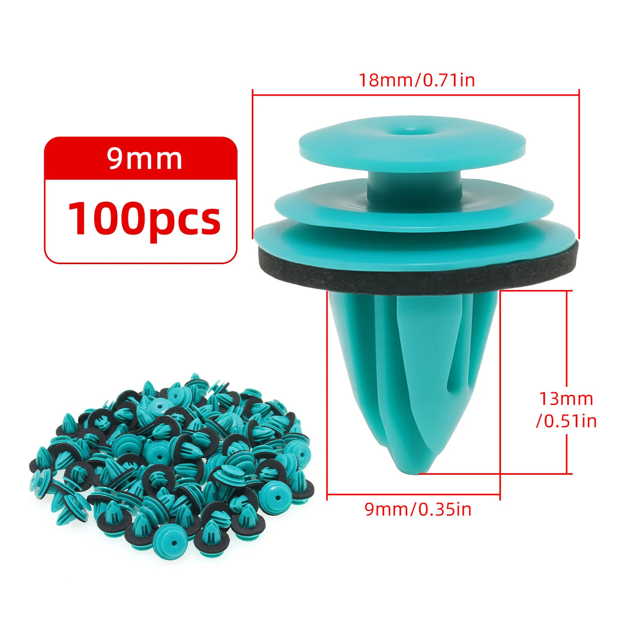 100pcs 9mm Hole Auto Fastener Clips Noise Insulation Car Accessories Plastic Trunk Screw Rivets  - Automotive LED Light