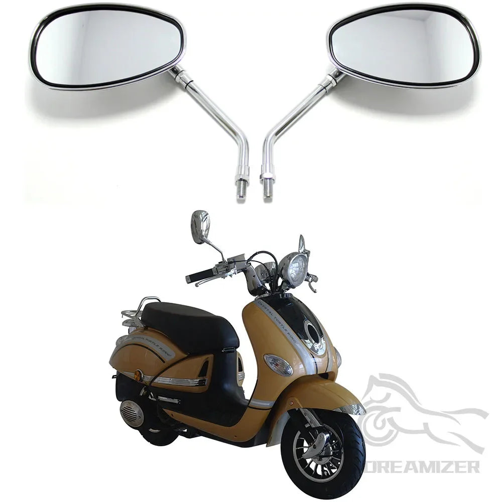 10MM Chrome Rearview Mirrors Motorcycle Motocross Scooter E-bike Racing Motorbike Side Mirror Re - Automotive LED Light