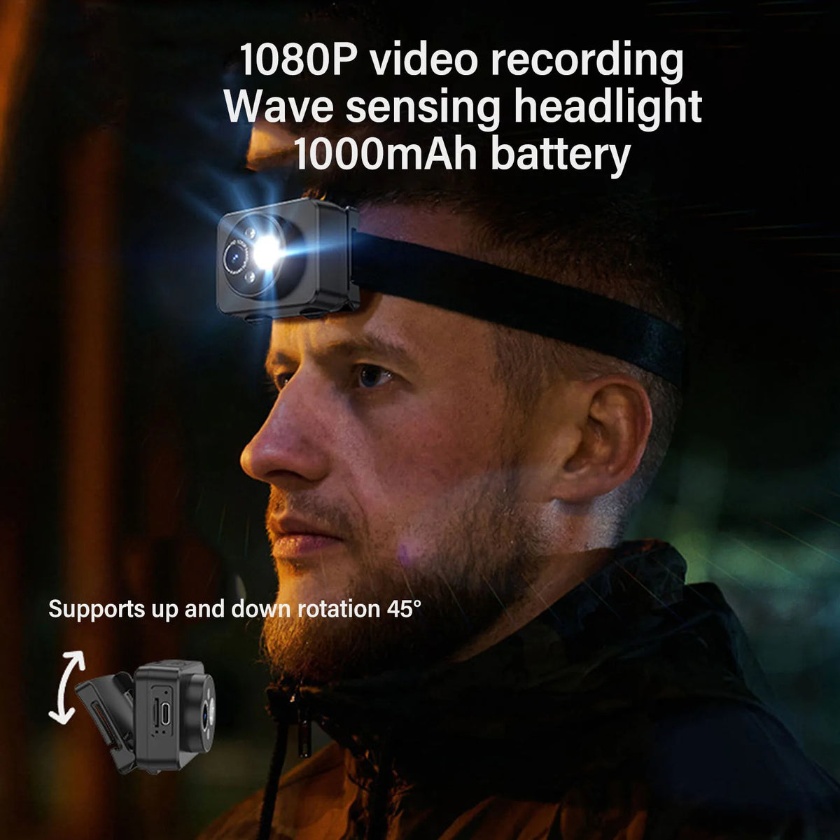 LED Headlamp Camera 1080P 45 Deg Free Adjustment Handsfree Cycling Video Recorder for Running He - Canbus LED Headlight