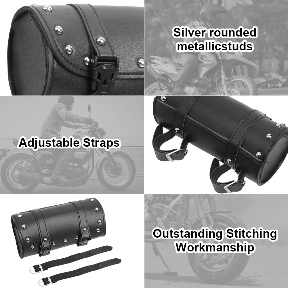 Motorcycle Fork PU Leather Travel Pouch Waterproof Tool Bags Saddle Bag Vintage Tail Bag Luggage - Automotive LED Light