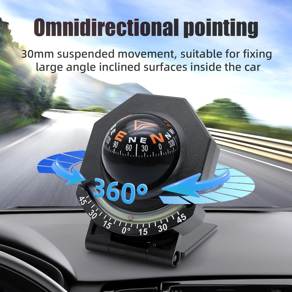 2 in 1 Car Mounted Guide Ball Car Specific Guide Ball and Slope Indicator Real-Time Car Compass  - Automotive LED Light