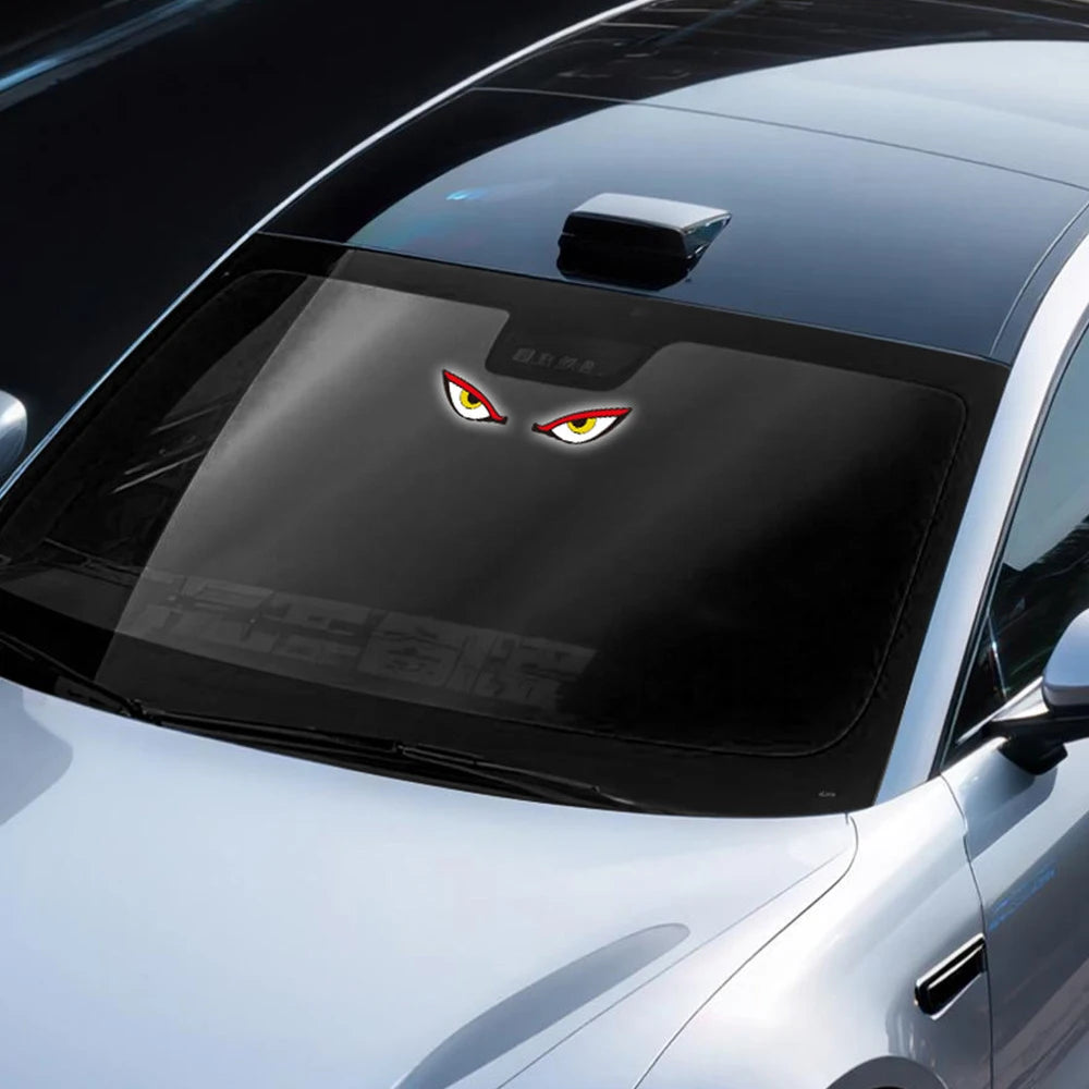 1Pc LED Dynamic Expression Neon Light Car Solar Devil Eye Light, Rear Window Anti-Rear-End Warni - Automotive LED Light