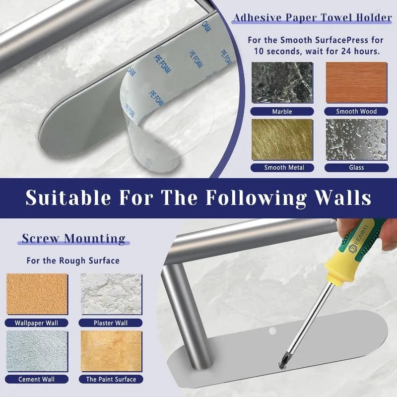 Under Cabinet Wall Mount Stainless Steel Paper Towel Holder Self Adhesive Or Drilling For Kitche - Automotive LED Light