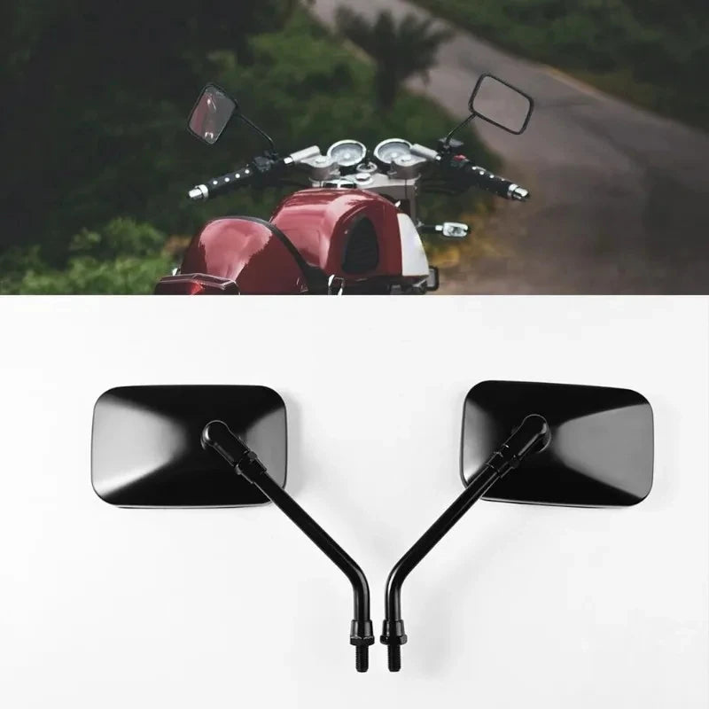 1 Pair Black 10MM Universal Motorcycle Rear View Mirrors Thread Black Rectangle Rearview Side Mi - Automotive LED Light