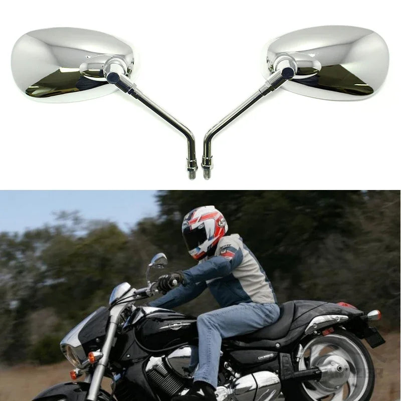 10MM Chrome Rearview Mirrors Motorcycle Motocross Scooter E-bike Racing Motorbike Side Mirror Re - Automotive LED Light