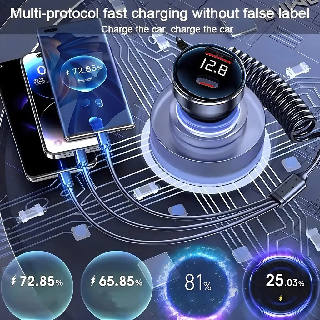 230W 5-Port Fast Charge Car Charger PD QC3.0 USB-C Type-C Adapter for iPhone Samsung Huawei Xiao - Automotive LED Light
