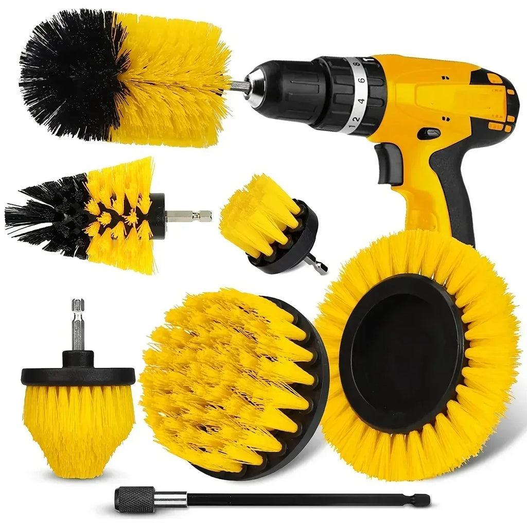 7-Piece Drill Brush Attachment Set, Cleaning Brush Tool Kit, Multi-Purpose Drill Brush with Exte - Automotive LED Light