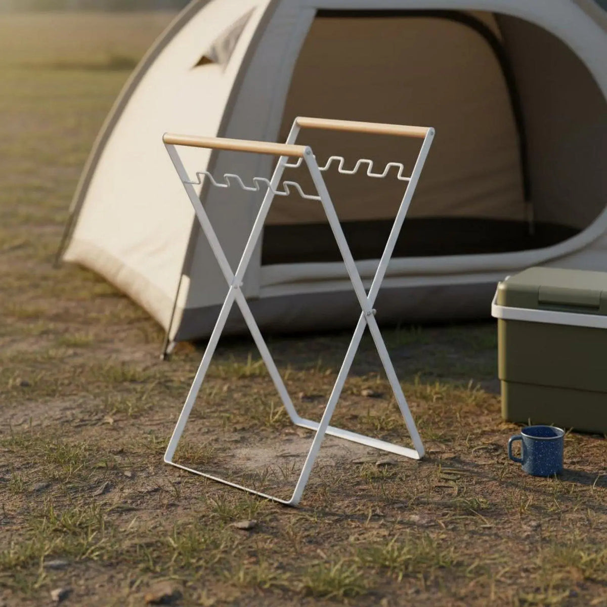 Outdoor Trash Rack Heavy-duty Foldable Rubbish Bin Holder Wooden Handle Iron Frame for Garden Re - Automotive LED Light