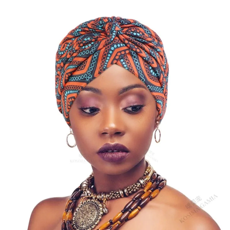 Fashion Printed Knot Turban Headwrap for Women Soft Chemo Cap Muslim Hijab Beanie Headscarf for  - Automotive LED Light