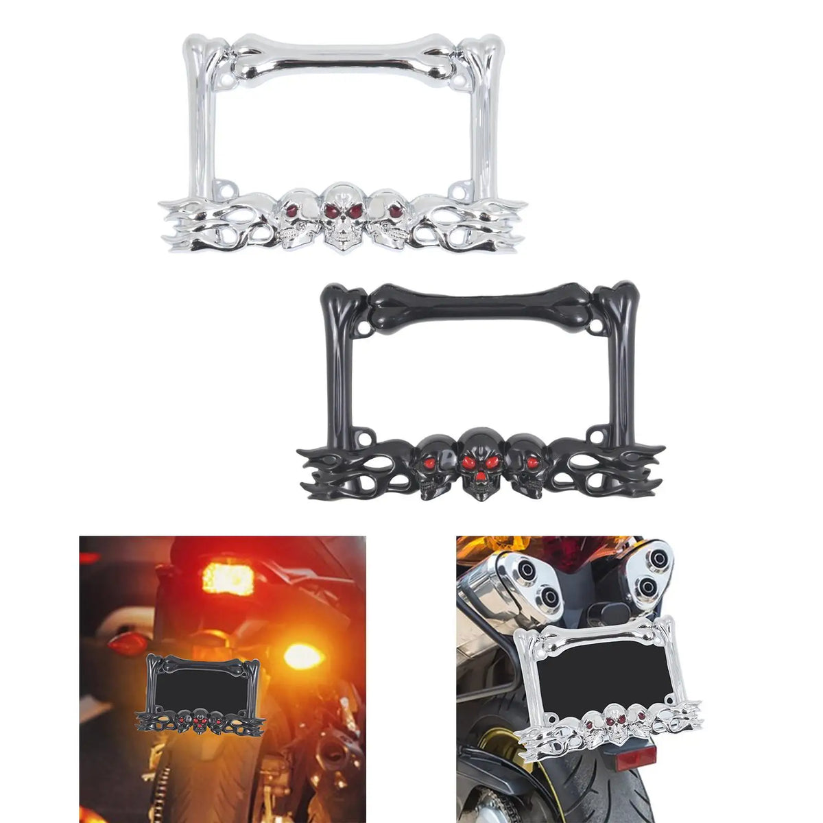 Skull Decor Motorcycle License Plate Frame Accessories Simple Assembly Motorbike Spare Parts Uni - Automotive LED Light