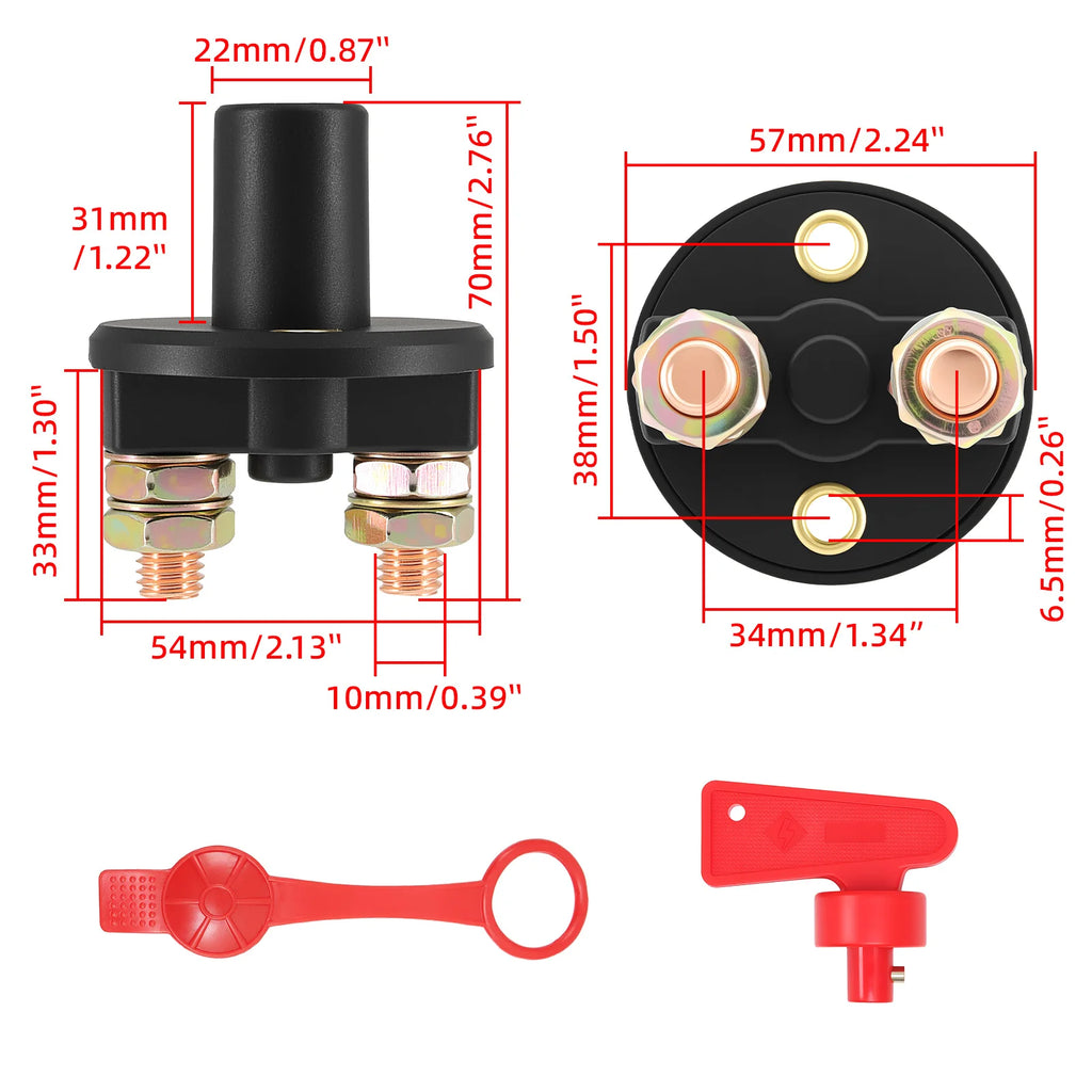 AD Car Power Switch 12V Main Cut Off Kill Switch Vehicle Modified Isolator Disconnector Red Key  - Automotive LED Light