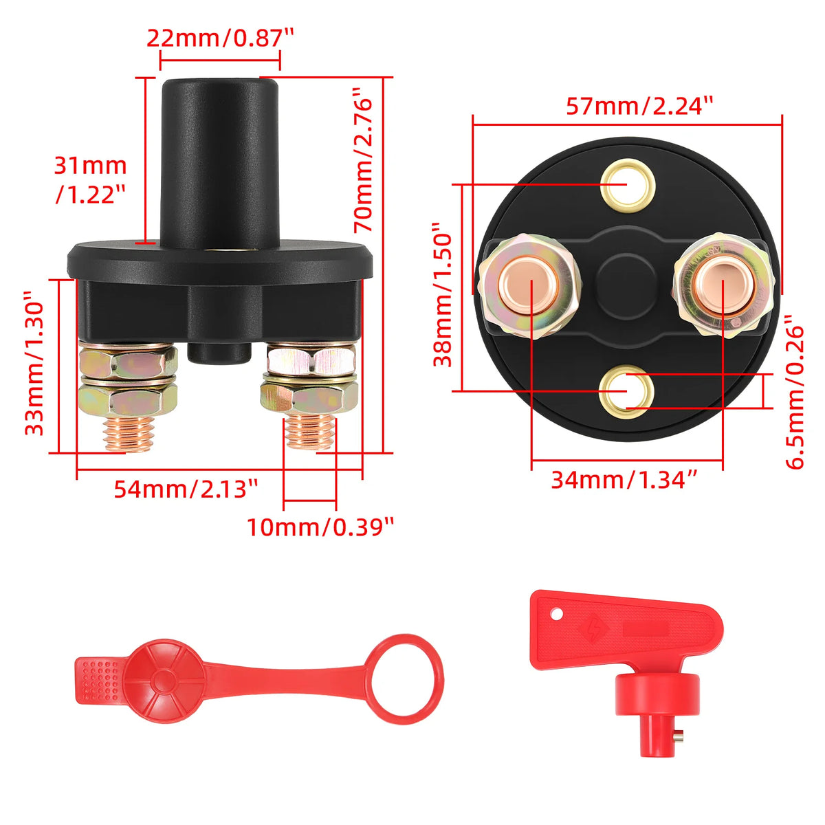 AD Car Power Switch 12V Main Cut Off Kill Switch Vehicle Modified Isolator Disconnector Red Key  - Automotive LED Light