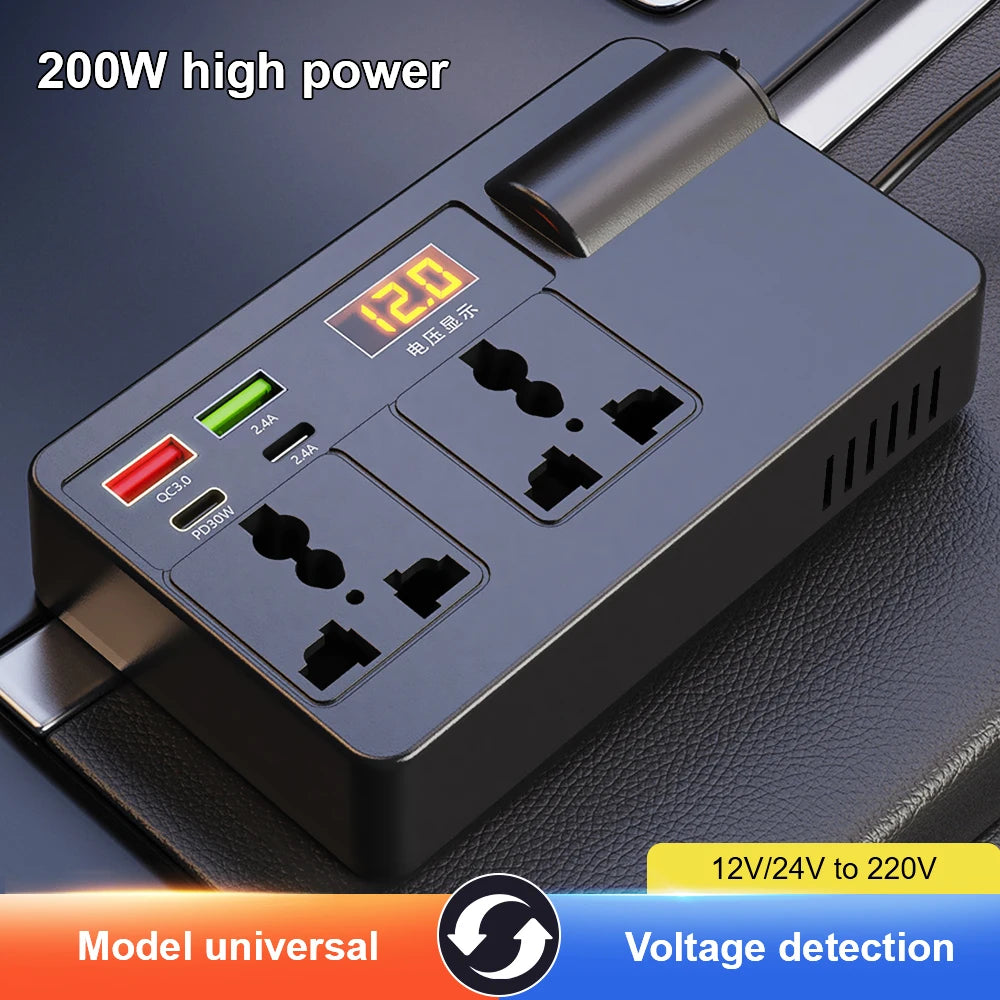 DC/AC Inverter 12V/24V to 220V Car Converter 7 Ports PD Type-C USB Chargers 3.0 Cigar Lighter Pl - Automotive LED Light