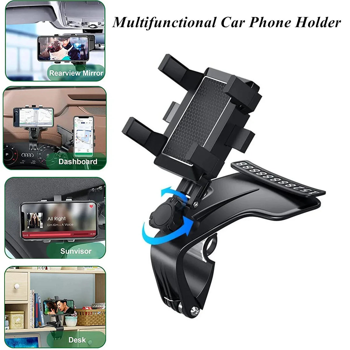 Universal Dashboard Car Phone Holder with Parking Number Plate 360 Degree Rotatable Auto Mobile  - Automotive LED Light