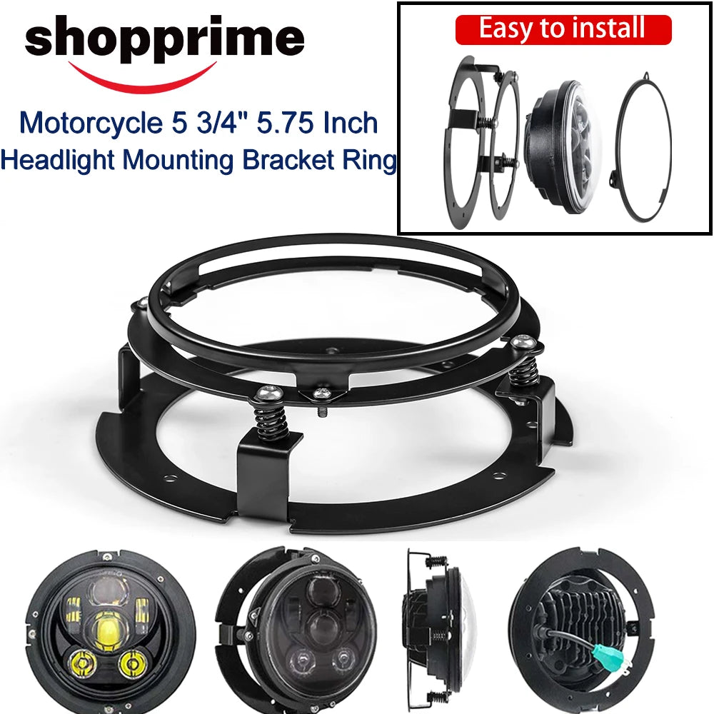 5.75 inch Headlight Bracket Kit Black / Chrome 5 3/4" for Motorcycle Ring Mount Brackets Auto Pa - LED Motorcycle Light