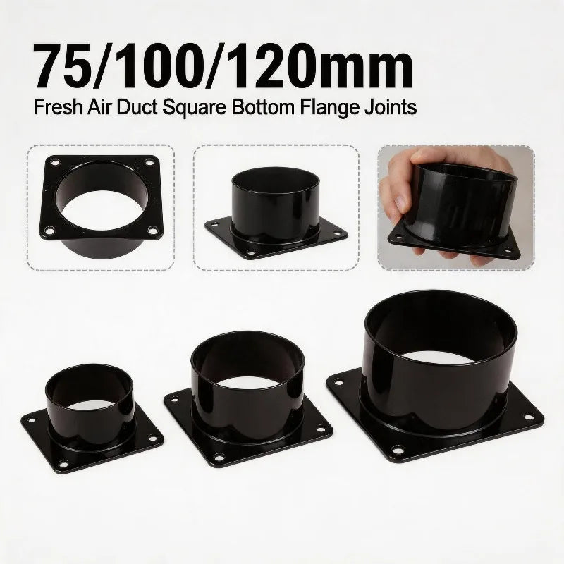 Black Flange Connector 75/100/120/150mm Plastic Square Bottom Straight Flange Air Inlet And Outl - Automotive LED Light