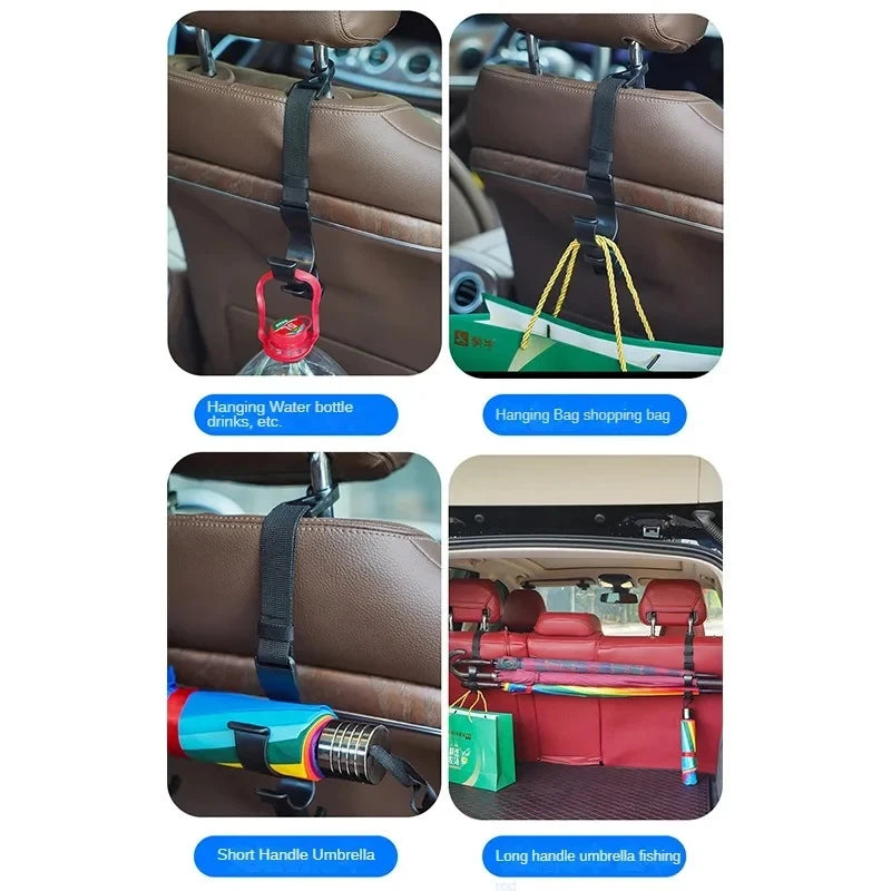 2pcs Car Back Seat Hook Multi-function Rear Seat Headrest Hanging Hook Umbrella Holder Seat Back - Automotive LED Light