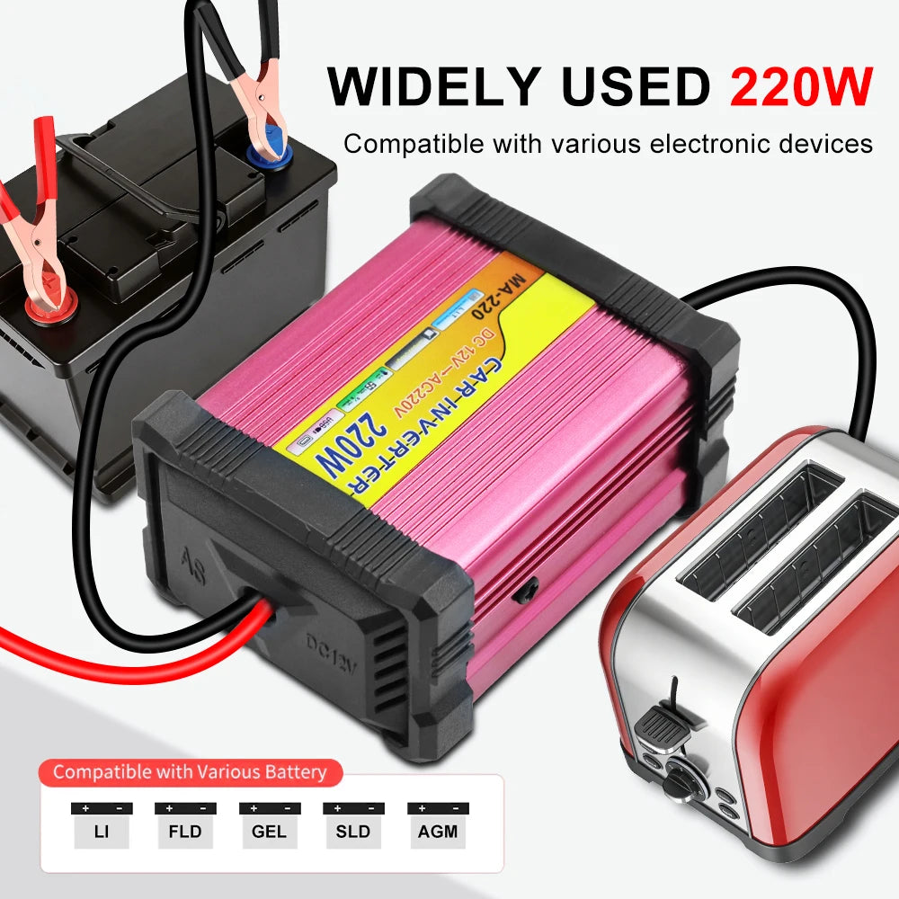 12V To 220V DC/AC Inverter Storage Batteries Inverter 220W Automobile Inverter Car Converter 1+1 - Automotive LED Light