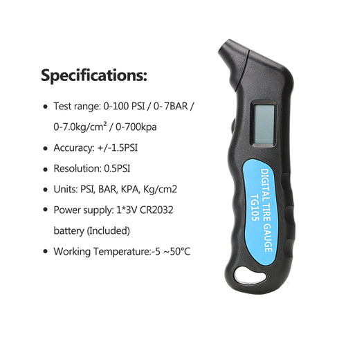 0-100Psi / 0-7Bar Tyre Pressure Meter Motorcycle Tire Test Gauge Tester TPMS Digital Manometer B - Automotive LED Light