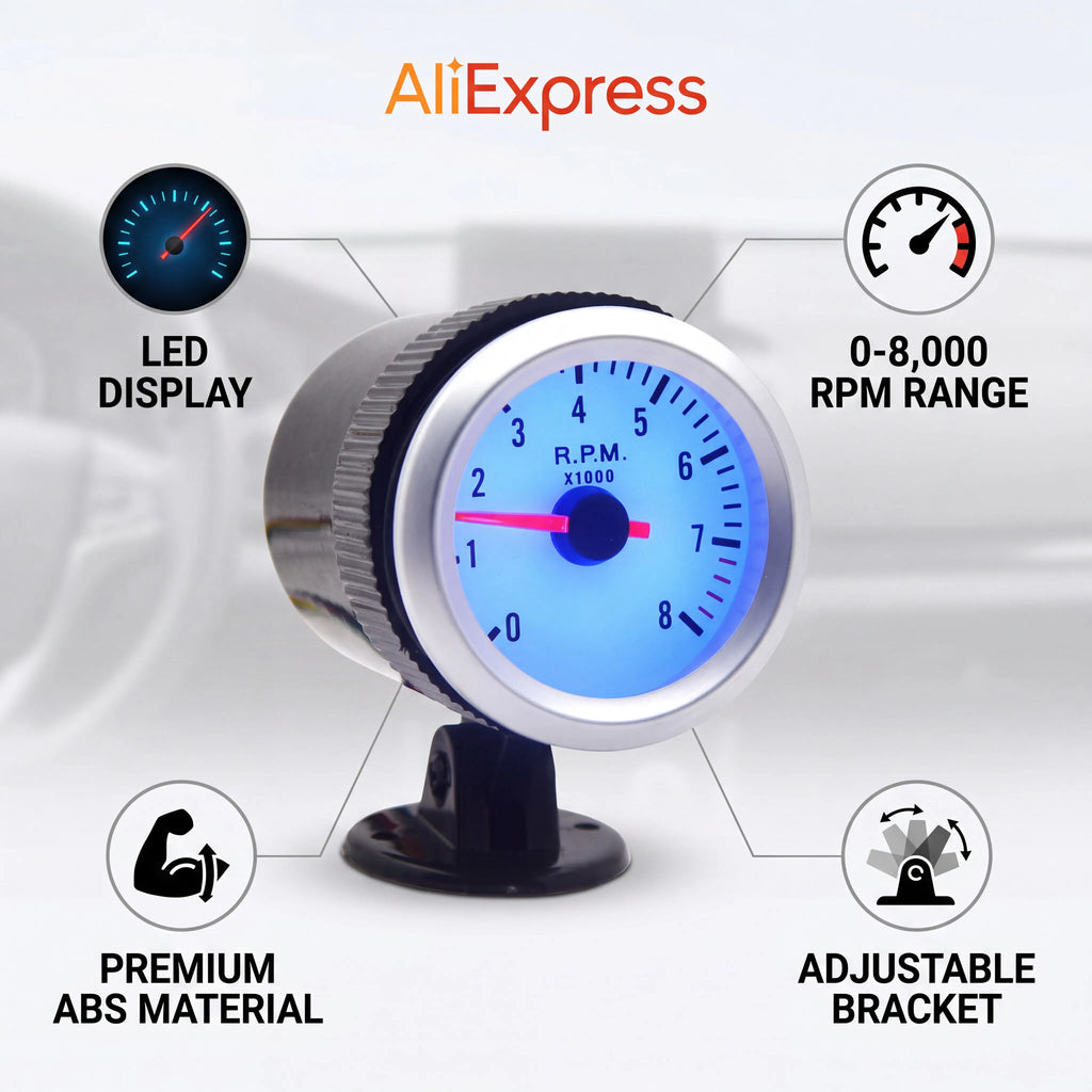 Car Digital Tachometer 2 Inch 52mm LED Tachometer Gauge Car Digital Meter 0-8000RPM with Blue Ba - Automotive LED Light