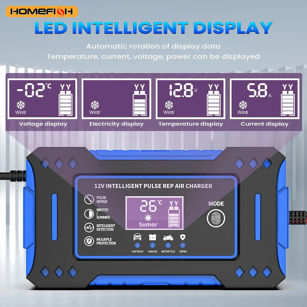 6A 12V Battery Repair LCD Display Intelligent Car Battery Charger Car and Motorcycle Battery Cha - Automotive LED Light