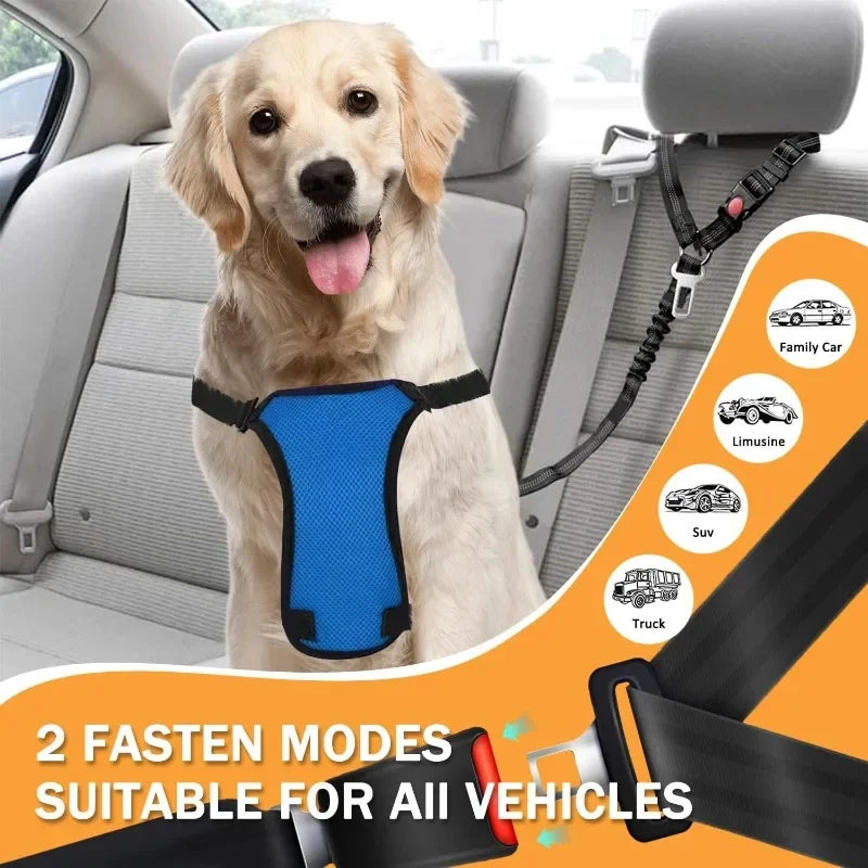 2 in 1 Heavy-Duty Elastic Dog Car Seat Belt Safety Harness, Crash Tested for Pets, Adjustable Tr - Automotive LED Light