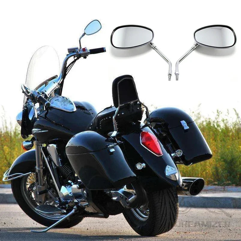 10MM Chrome Rearview Mirrors Motorcycle Motocross Scooter E-bike Racing Motorbike Side Mirror Re - Automotive LED Light