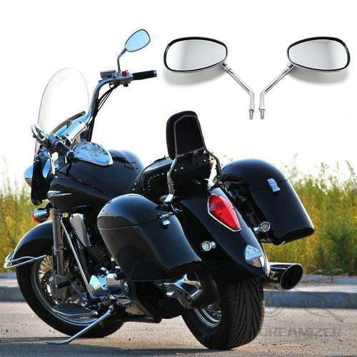 10MM Chrome Rearview Mirrors Motorcycle Motocross Scooter E-bike Racing Motorbike Side Mirror Re - Automotive LED Light