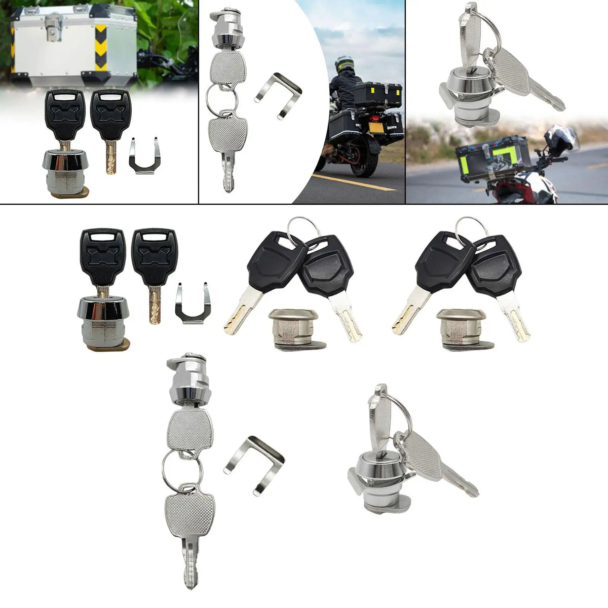 Universal Motorcycle Trunk Lock Aluminum Tail Box Cylinder Key Set Scooter Luggage Replacement P - Automotive LED Light