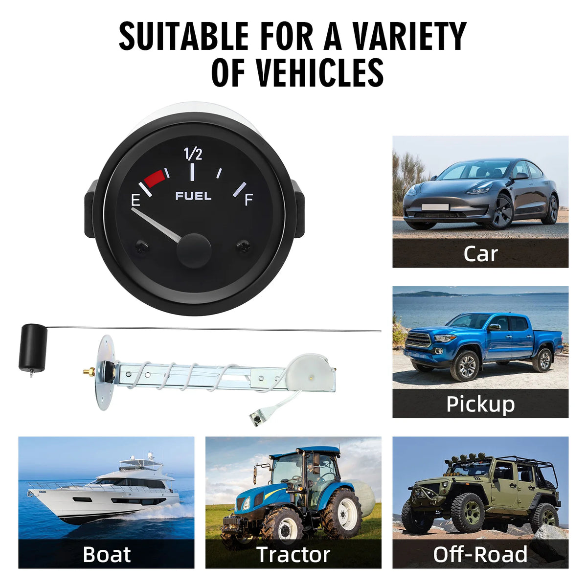 240~33ohm 52MM Pointer Gauge LED Digital Car Fuel Level Gauge White backlight with Fuel Float Se - Automotive LED Light