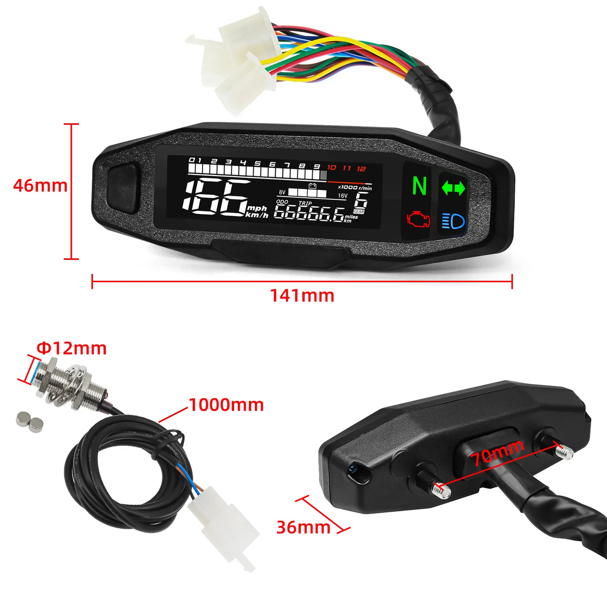Waterproof Speedometer Motorcycle Universal LED Digital Dashboard Km/h MPH Odometer Meter Motor  - Automotive LED Light