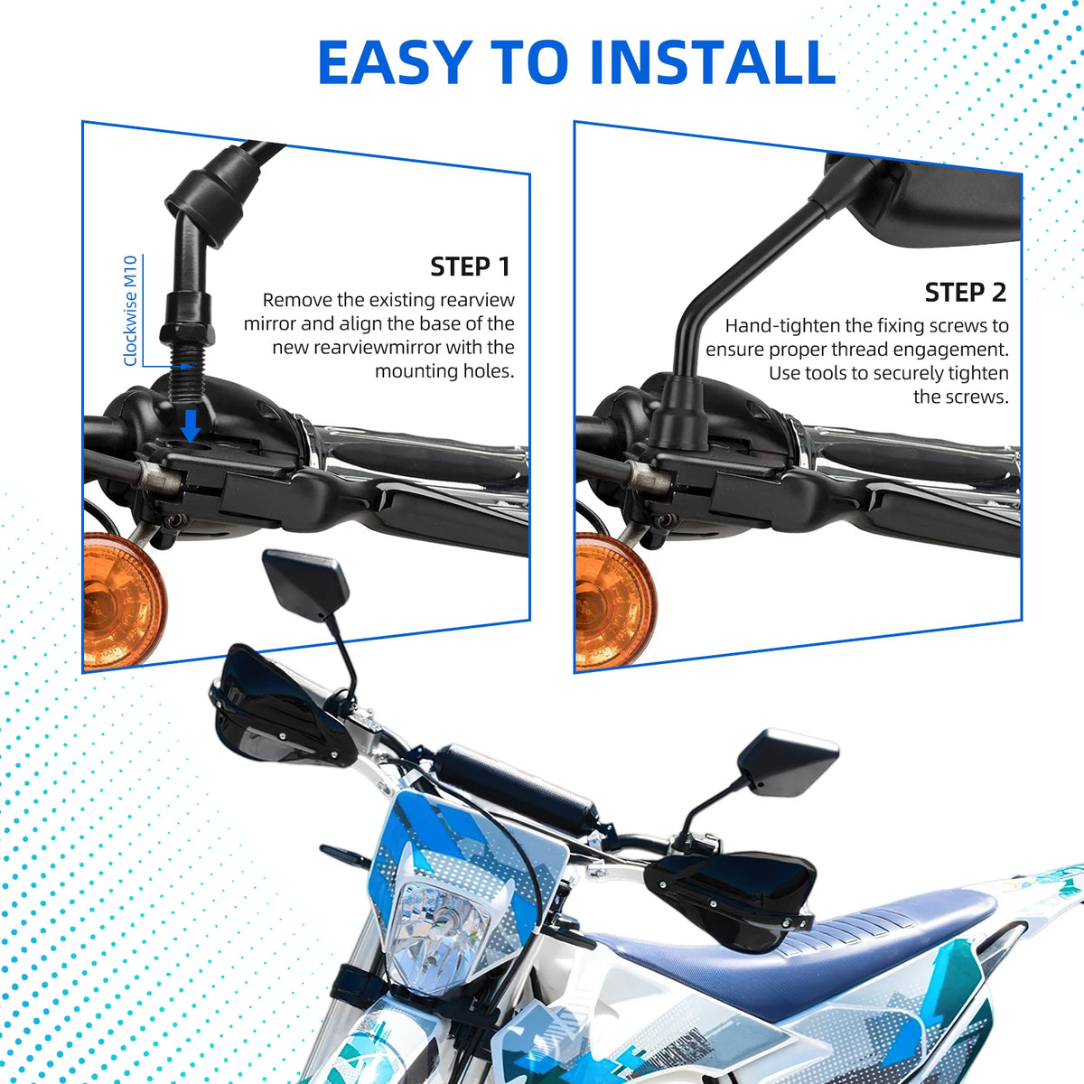 1 Pair Universal M10 Rearview Mirrors Black Motorcycle Scooter Mirrors Motorbike Rear View Mirro - Automotive LED Light