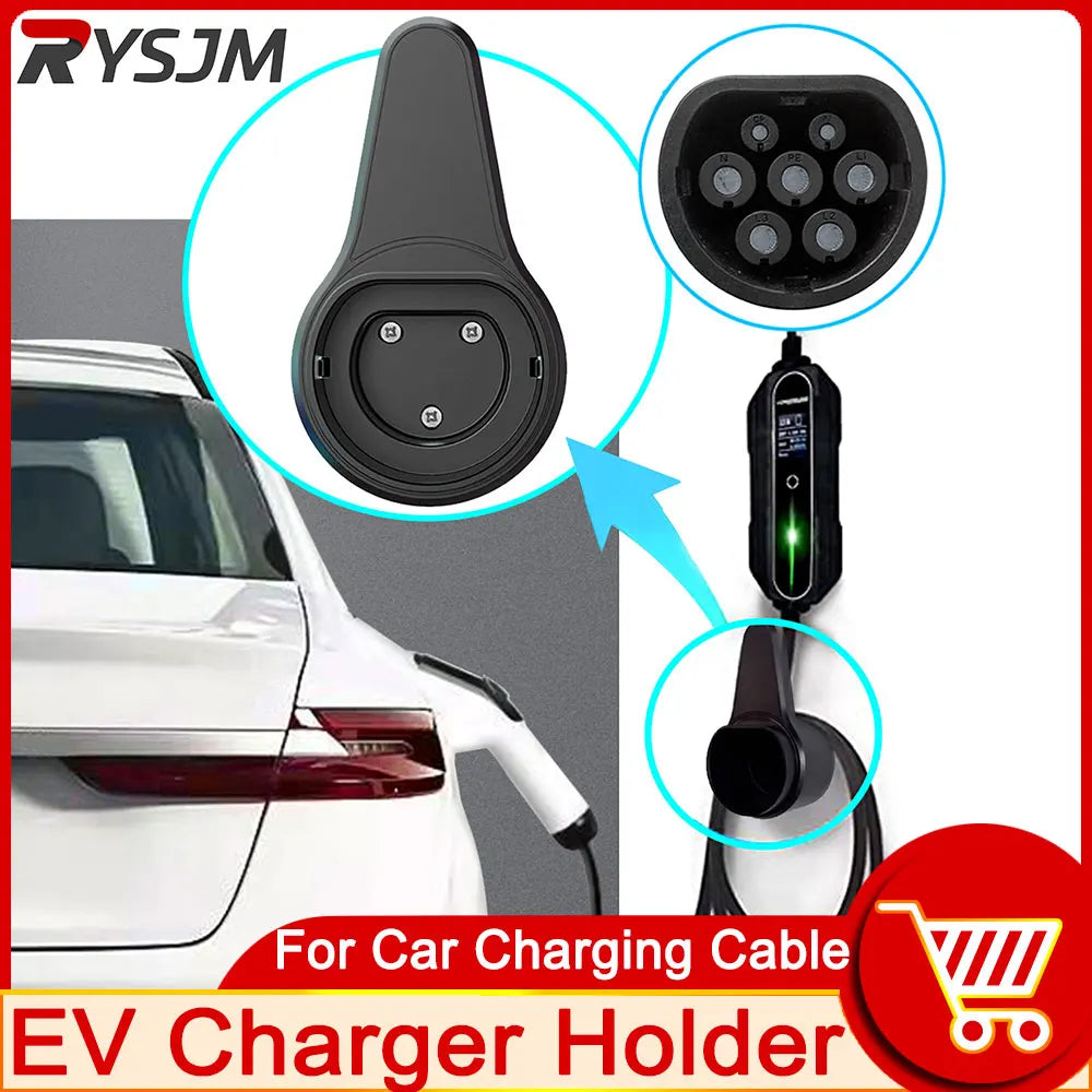AD EV Electric Car Charging Cable Holder Hanger Wall Mounted Storage Type 2 Black Safe Wall Moun - Automotive LED Light