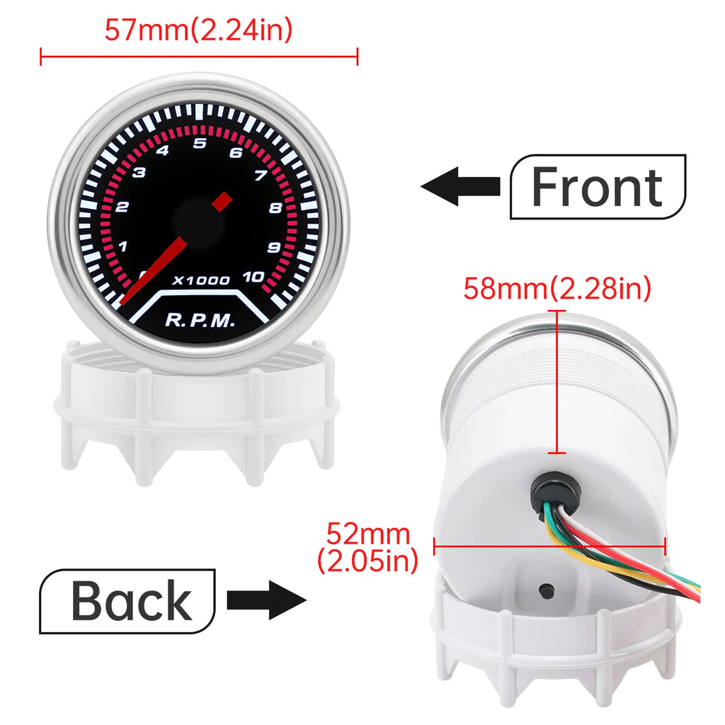 52mm Tachometer 10k rpm Meter Gauge Digital Speedmeter with White Backlight White Chrome Bezel f - Automotive LED Light