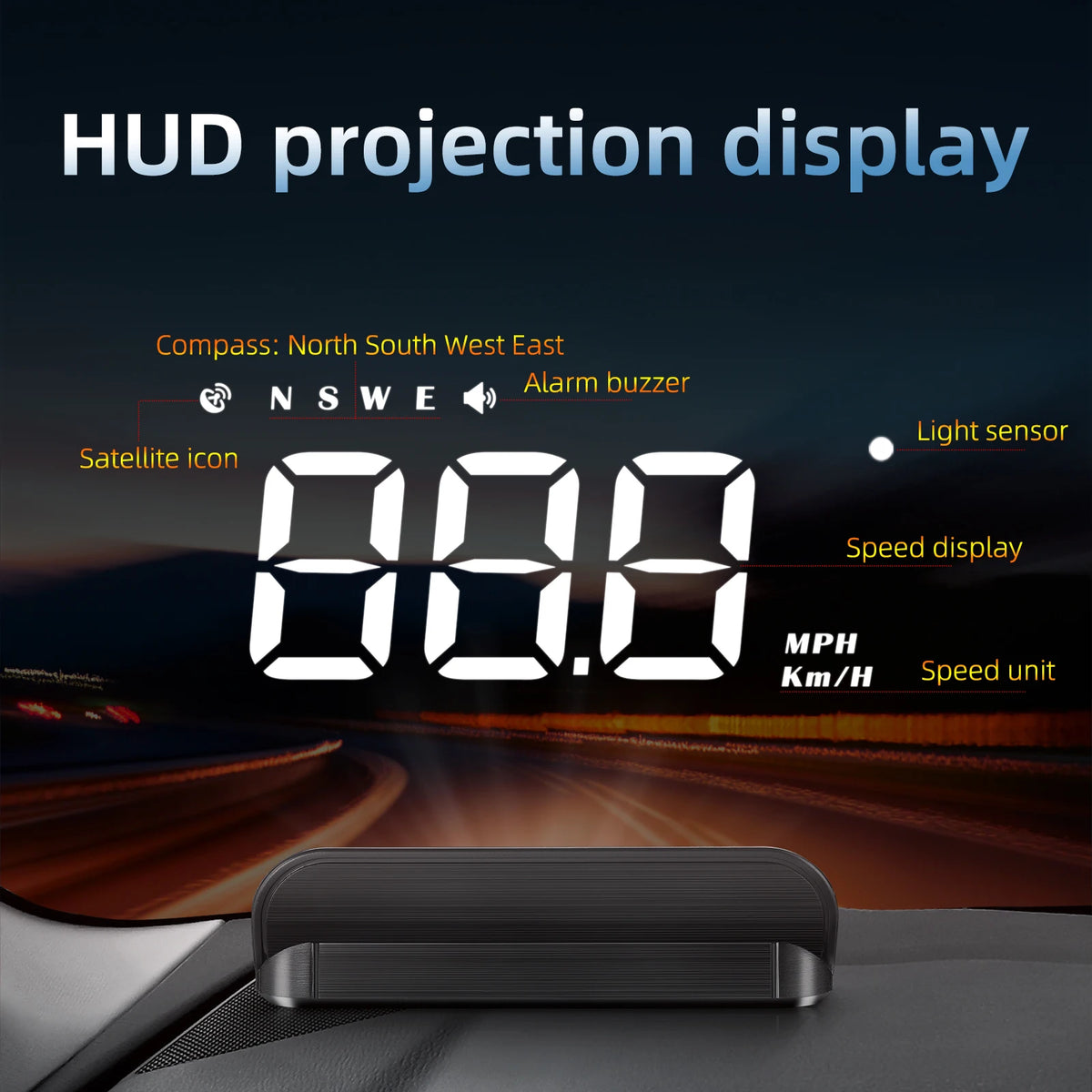 M1 HUD GPS Car Head Up Display on-board Computer Windshield Projector Digital Speedometer KMH MP - Automotive LED Light