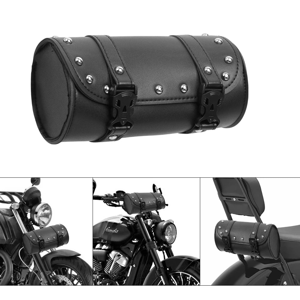 Motorcycle Fork PU Leather Travel Pouch Waterproof Tool Bags Saddle Bag Vintage Tail Bag Luggage - Automotive LED Light